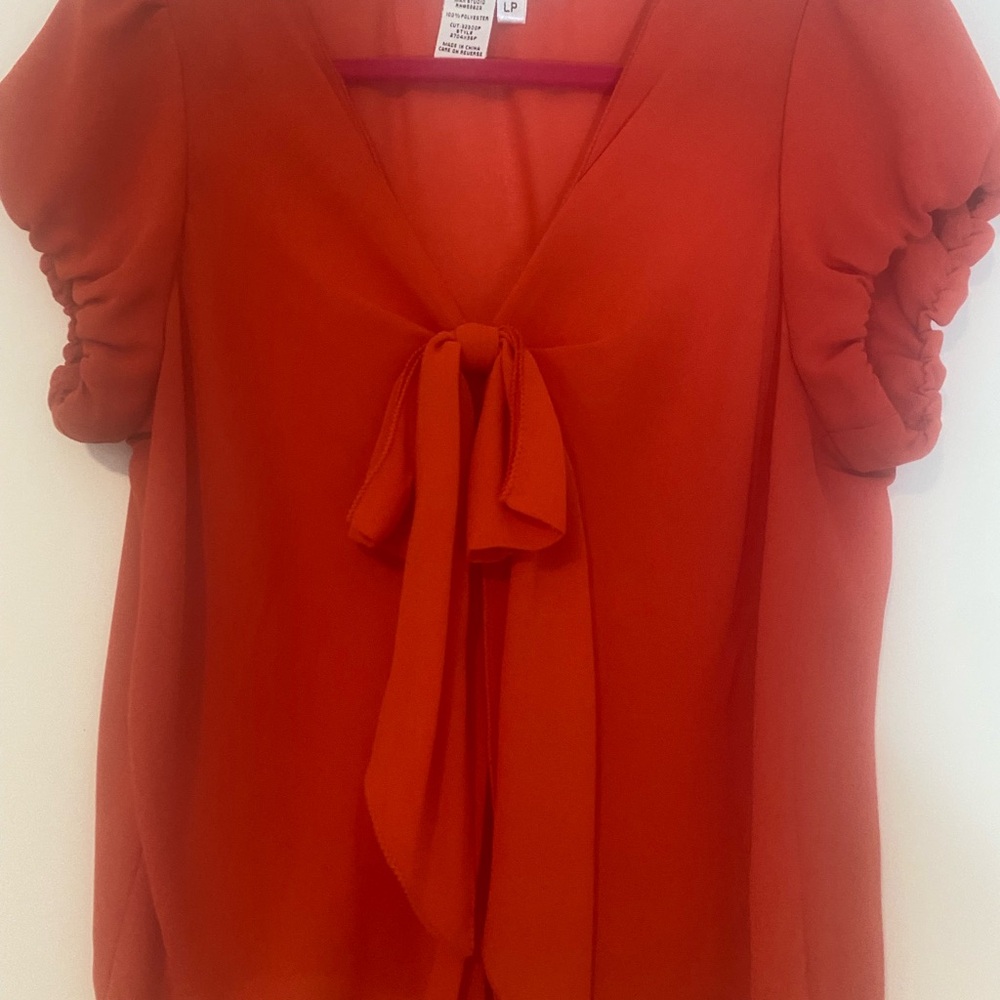 Max Studio Vibrant Orange Blouse with Tie-Front